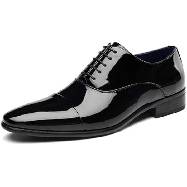 Mens Faux Patent Leather Classic Lace-up Formal Oxford Tuxedo Dress Shoes