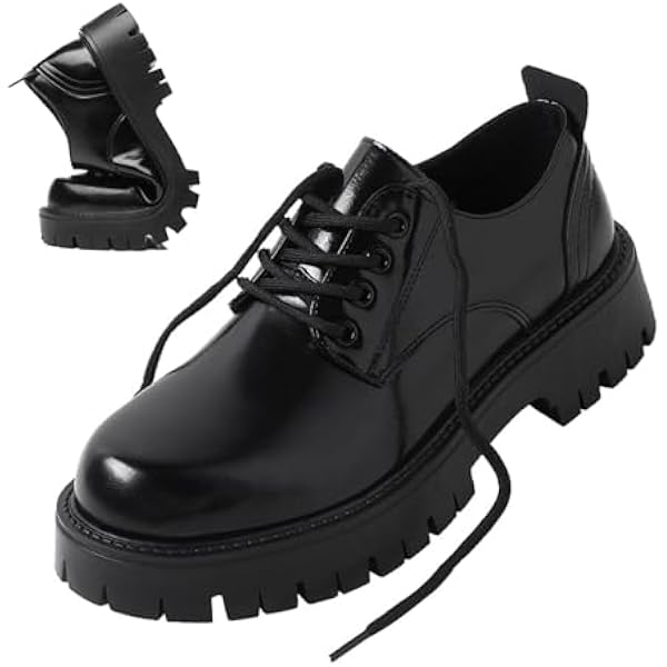 Men's Leather Lace Up Platform Oxfords Round Toe Chunky Heel Lug Sole Heightening Soft Bottom Derby Casual Shoes Classic Work Office Business Dress Shoes