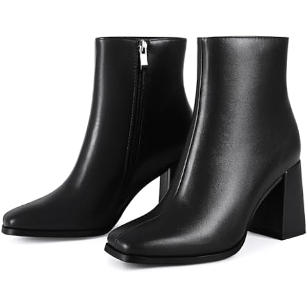 Womens Square Toe Ankle Boots Chunky Block Heel Short Boots for Women Mid Heel Dressy Booties Office Party Daily Wear