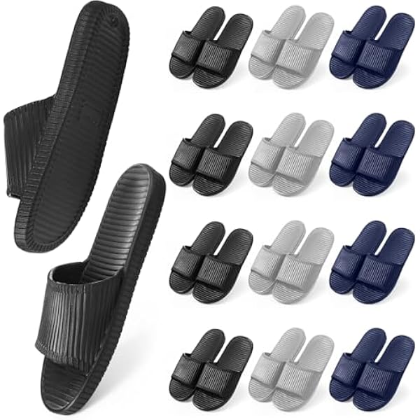 12 Pairs Shower Shoes Bulk for Women and Men Quick Drying Bathroom Shower Slippers Pool Slides Non-Slip Lightweight